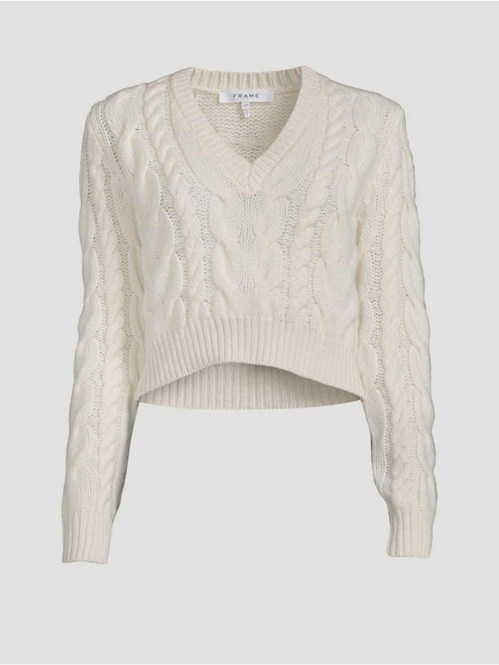 Frame Merino Wool Cropped Cable-Knit Sweater